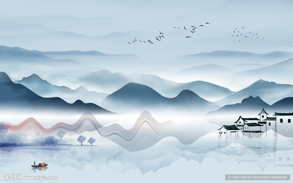 中国风新轻奢山水画 tif分层