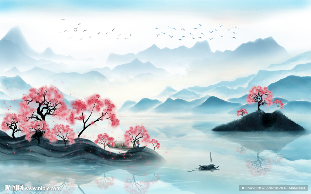 中式 新轻奢山水画 tif分层