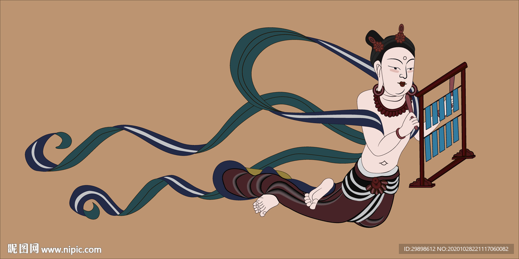 敦煌莫高窟壁画晚唐乐队方响飞天