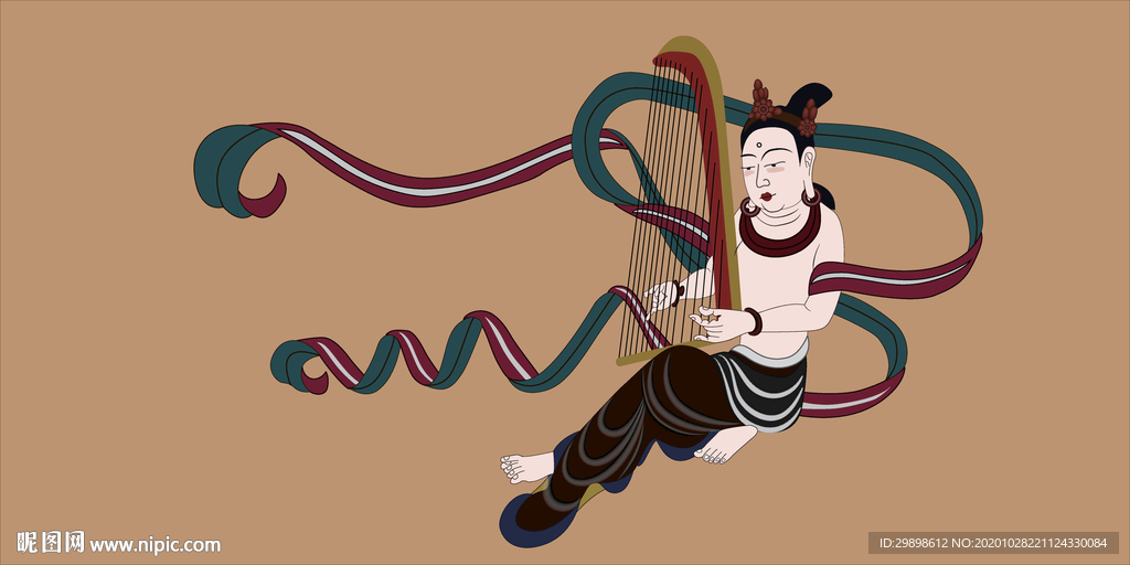 敦煌莫高窟壁画晚唐乐队箜篌飞天