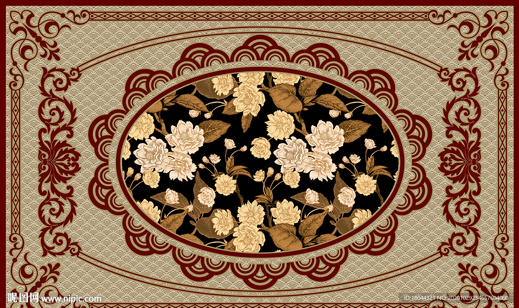 中国风古典花纹边框地毯地垫