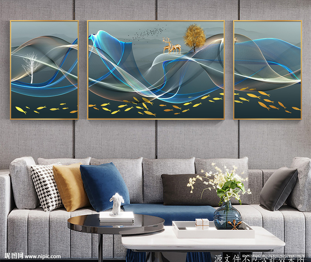 新中式抽象山水三联装饰画