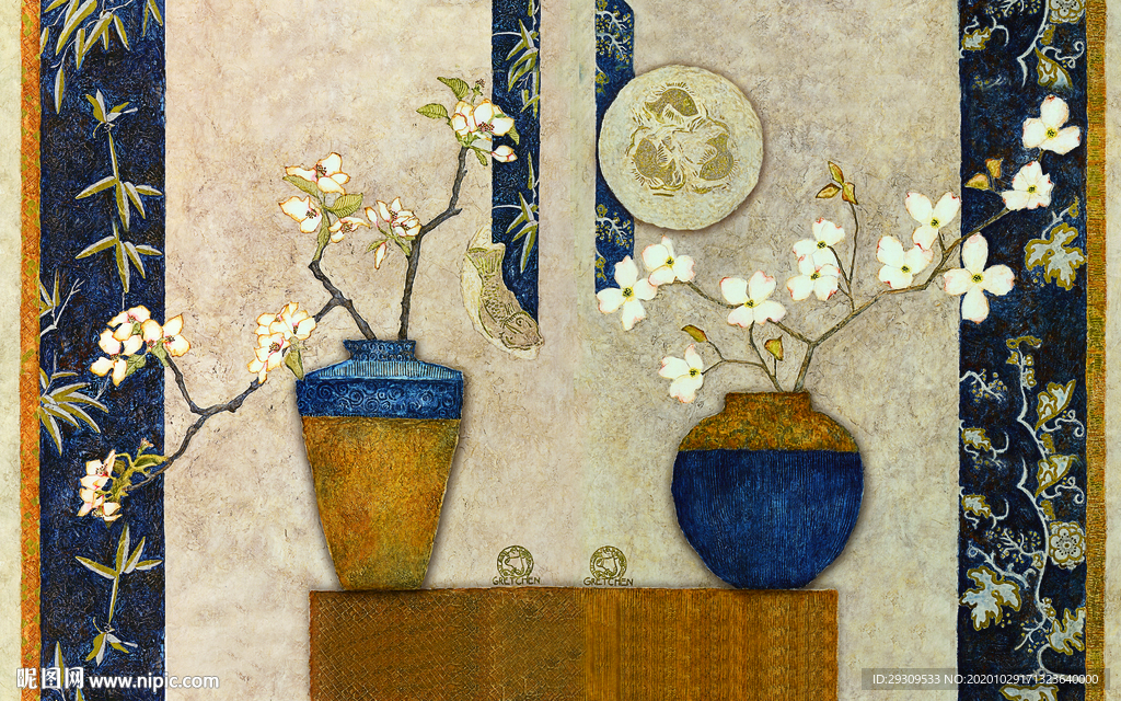 油画风格花卉花瓶