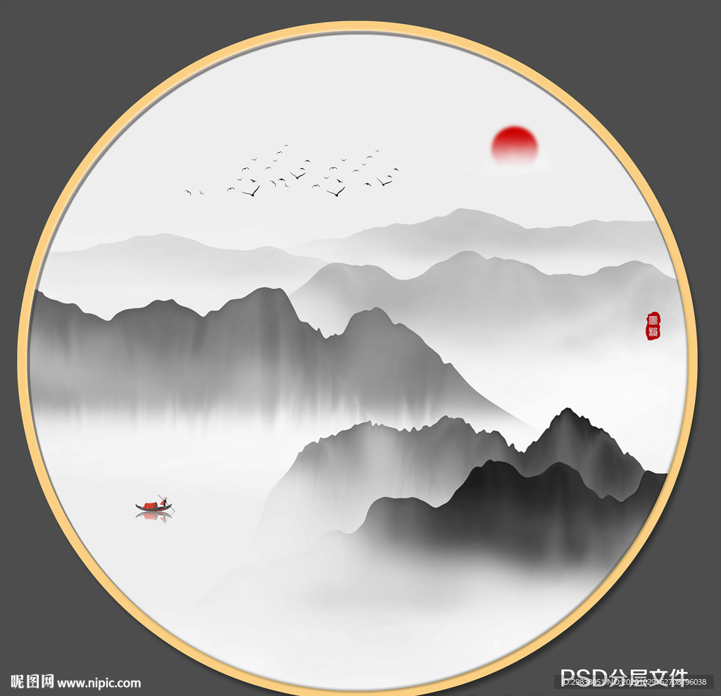 圆形水墨画