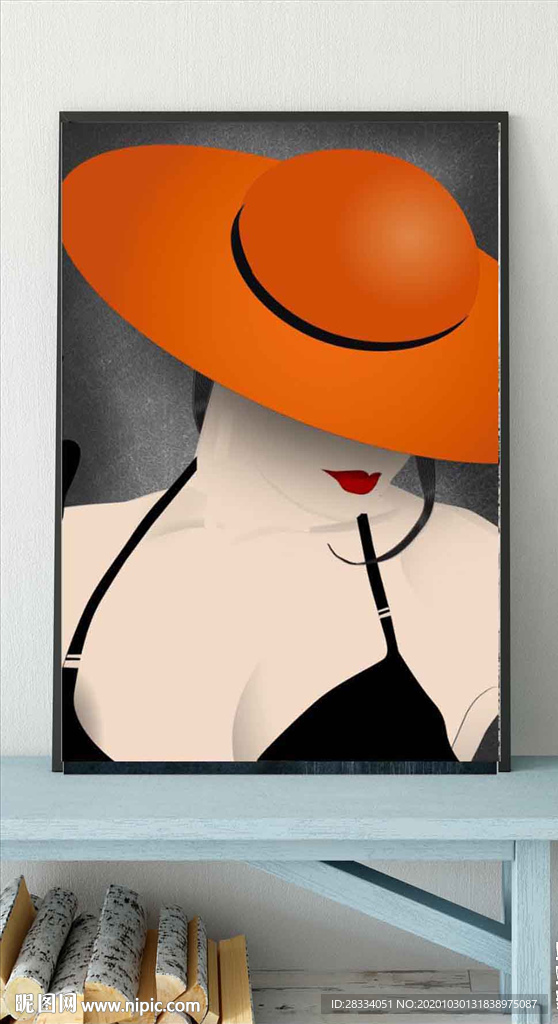 现代爱马仕时尚美女玄关装饰画