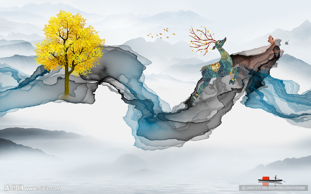 意境中国风山水画 tif分层