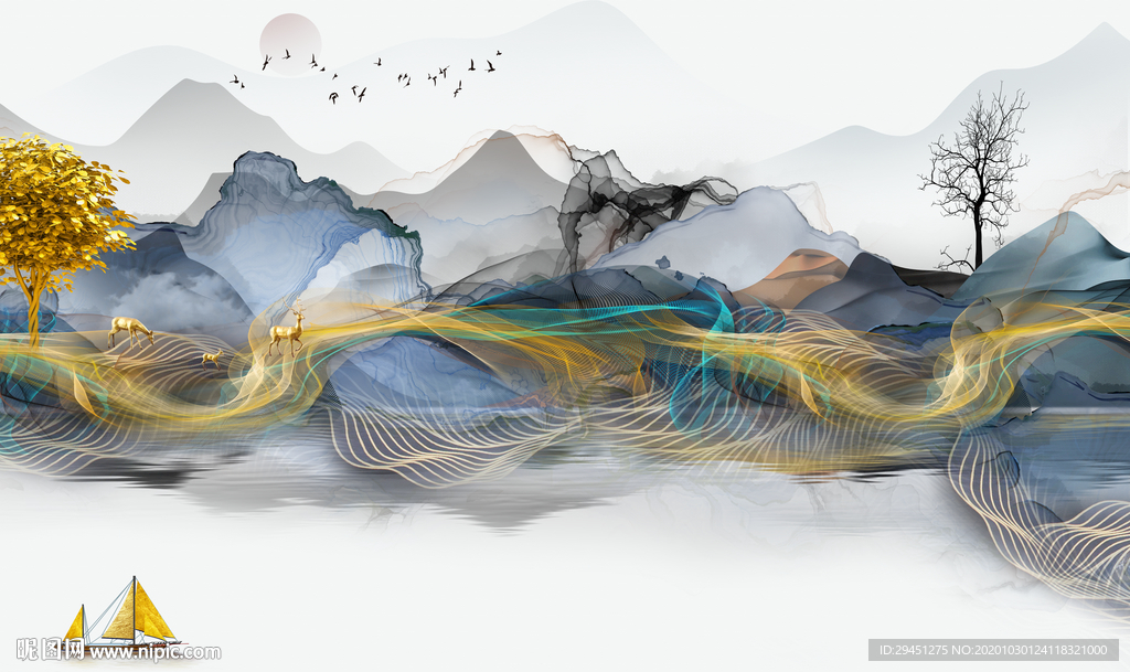 高清 中国风山水画 tif分层