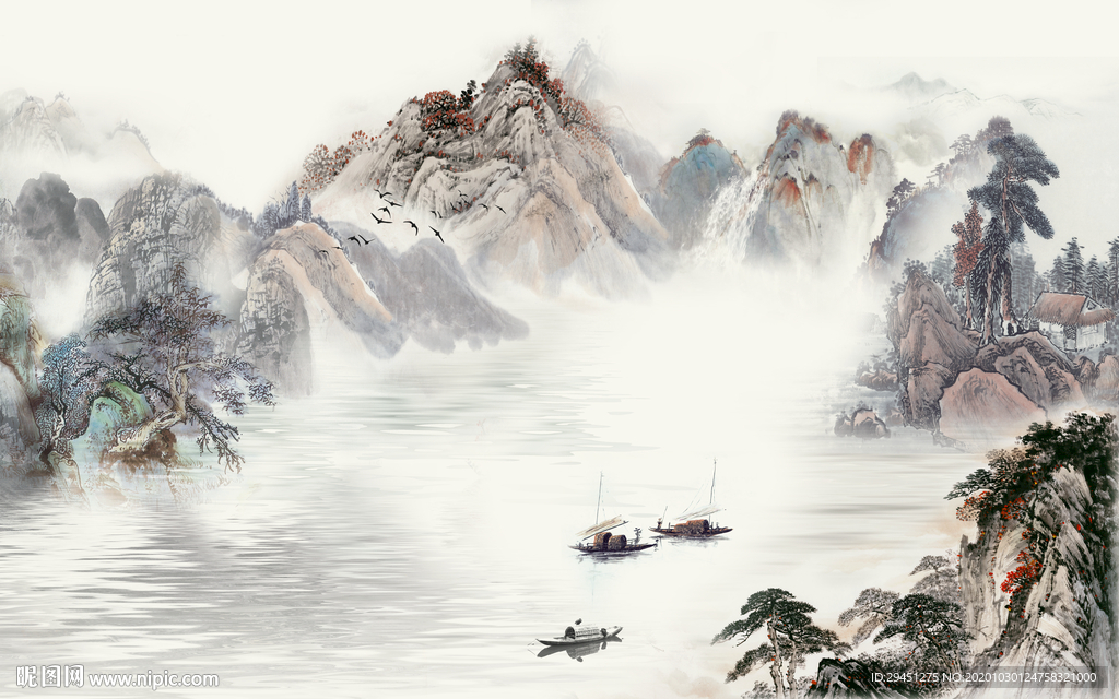 中式中国风山水画 tif分层