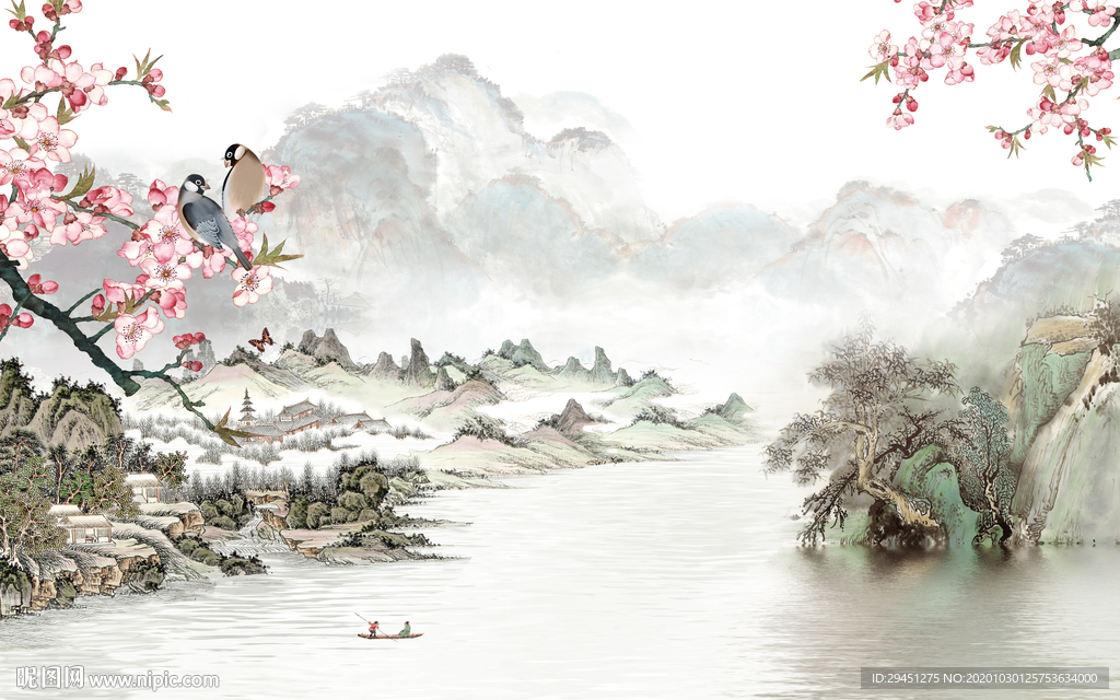 国画中国风山水画 tif分层