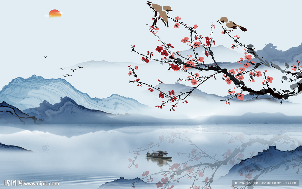 现代中国风山水画 tif分层