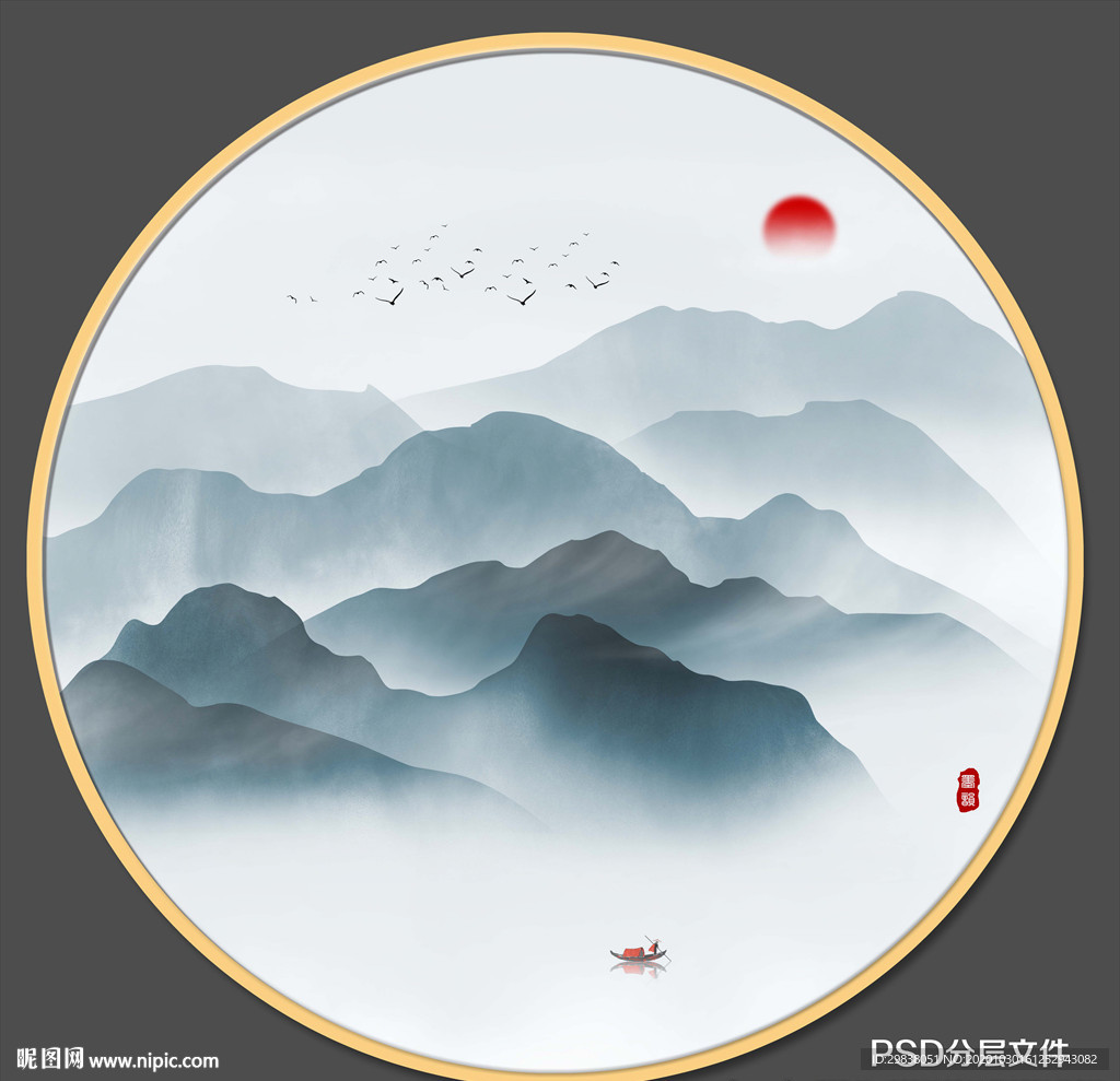 圆形山水画 装饰画