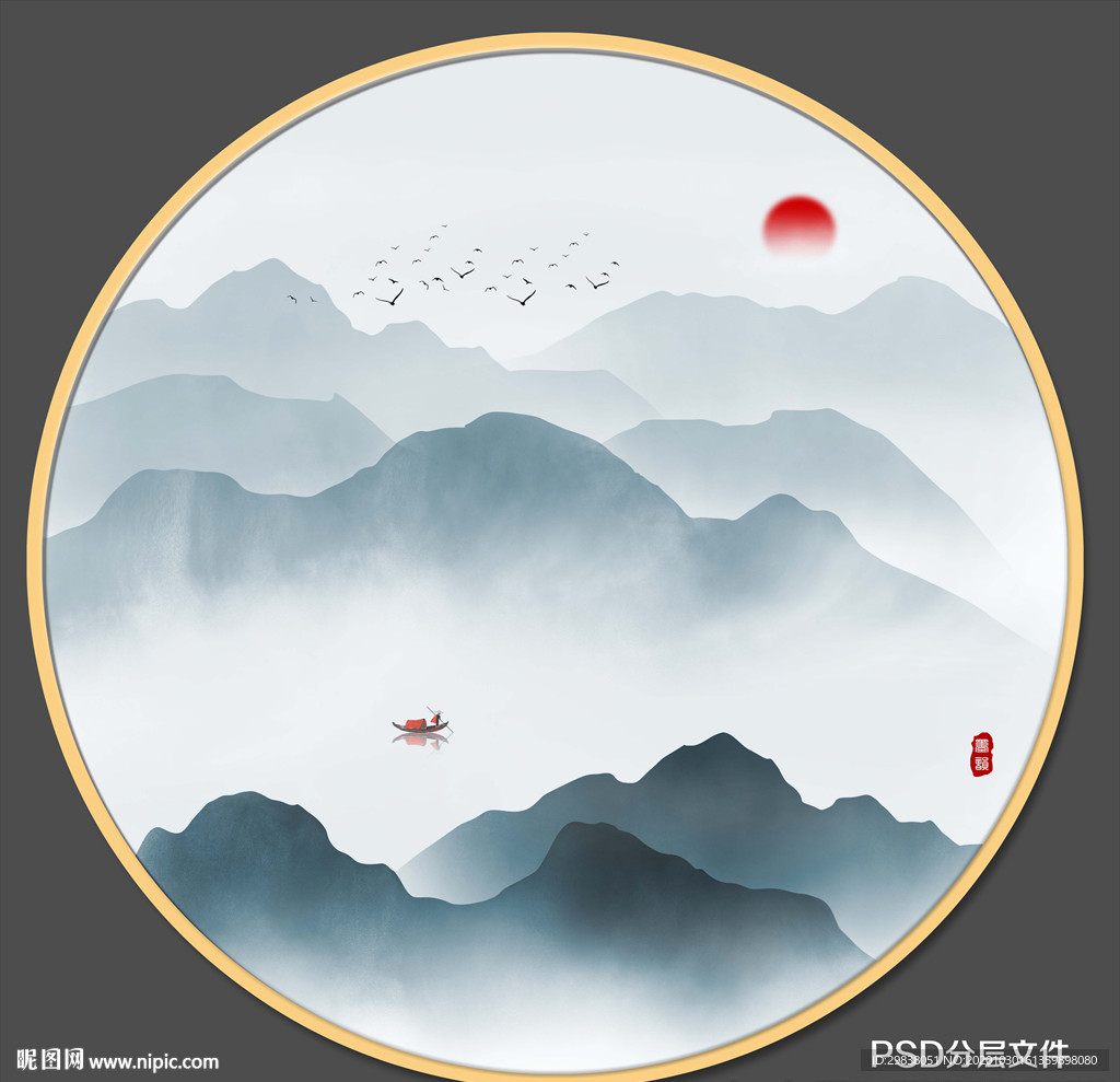 圆形山水画