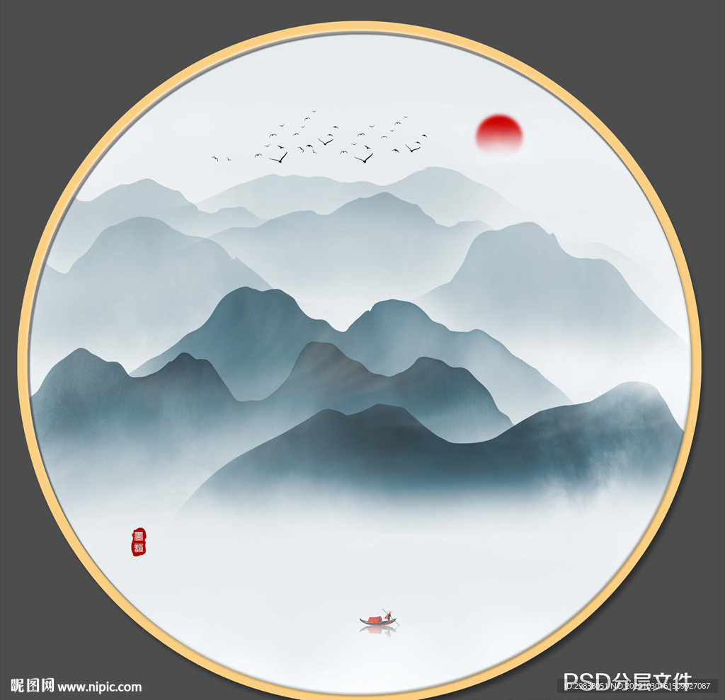 圆形山水画 装饰画