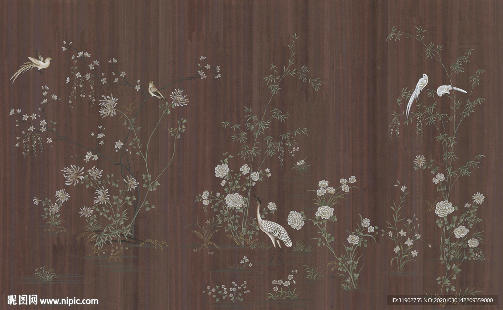 手绘花鸟背景墙