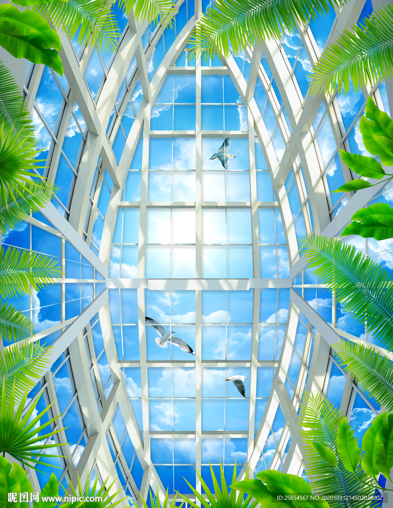 花卉天空天顶吊顶壁画