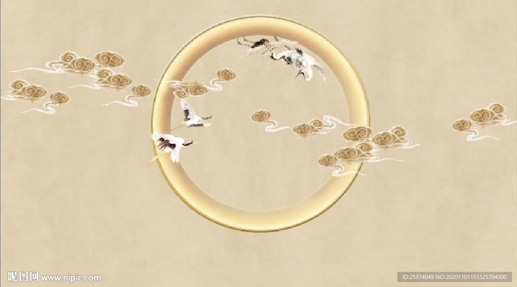 新中式 祥云 背景墙 鹤