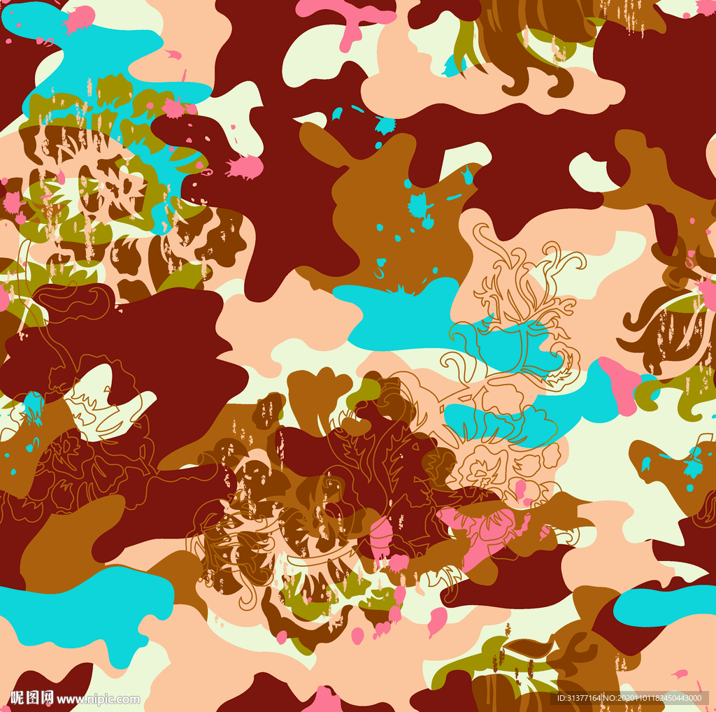 迷彩抽象线条花