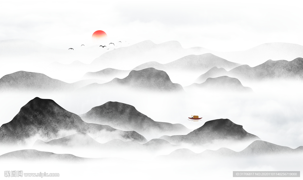 中式水墨山水画