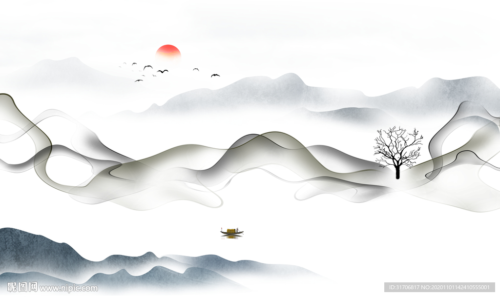 中式水墨山水画