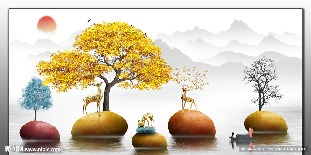 时来运转 招财树装饰画