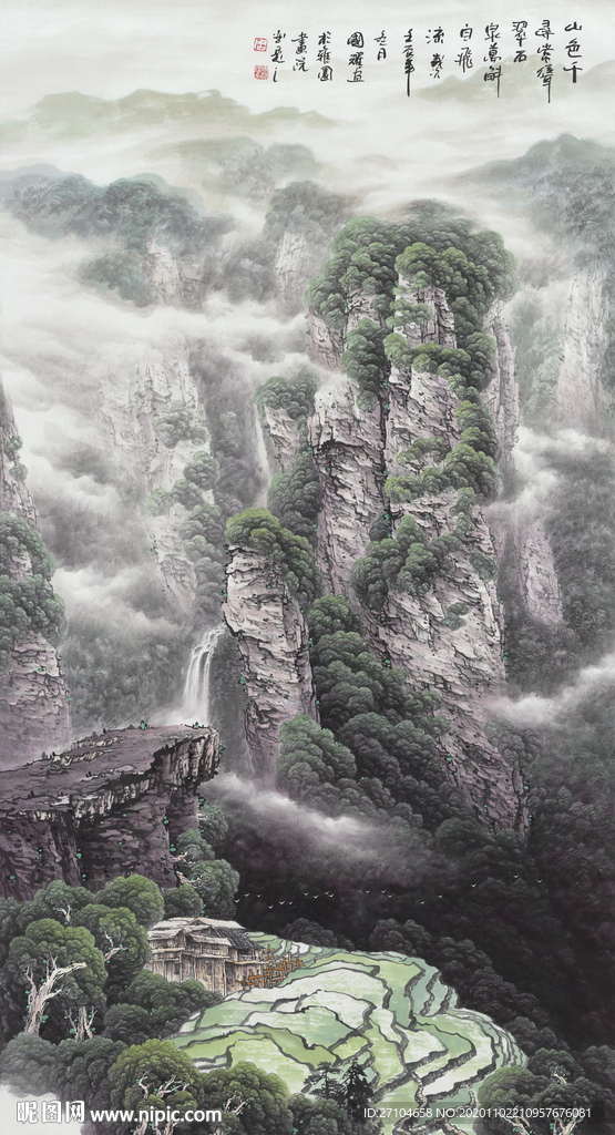 新中式中国风竖版高清国画背景墙