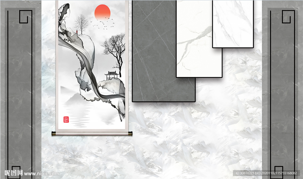 组合岩板背景墙装饰画