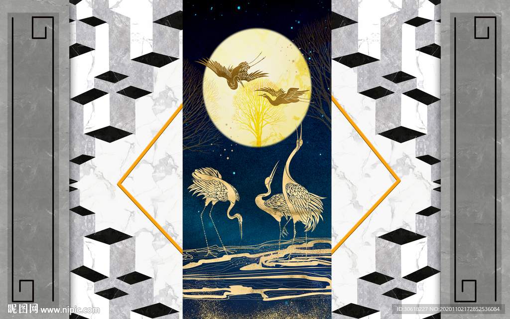 新中式组合岩板背景墙