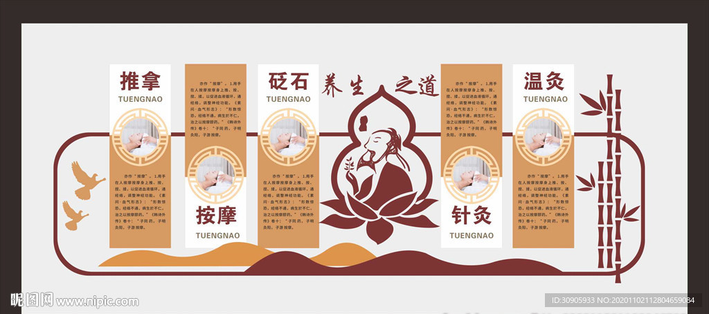 中医养生之道文化墙矢量图