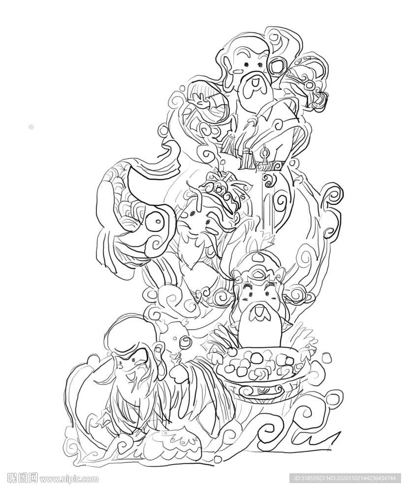 地产  寿星 喜庆 线稿