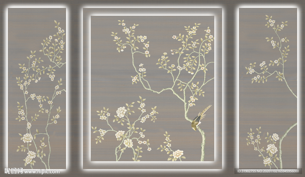 手绘花鸟背景墙