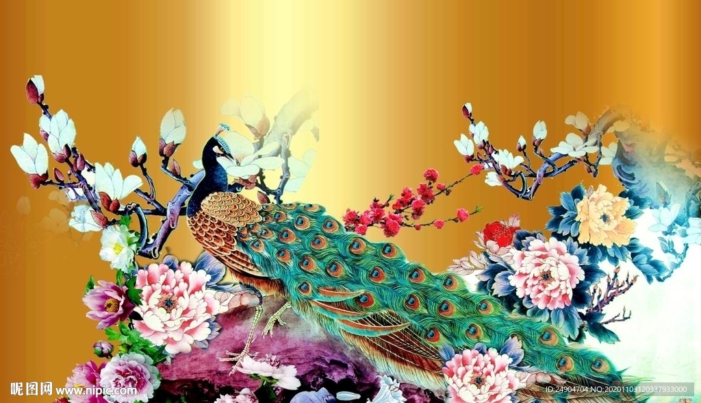 孔雀花开富贵