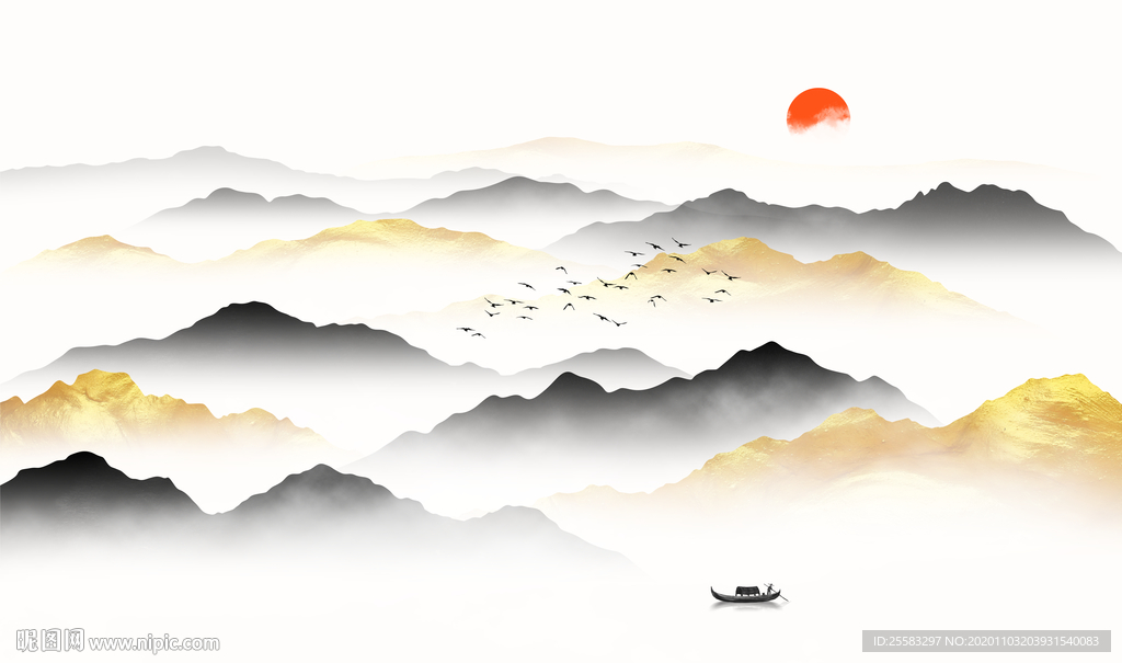 轻奢山水背景墙