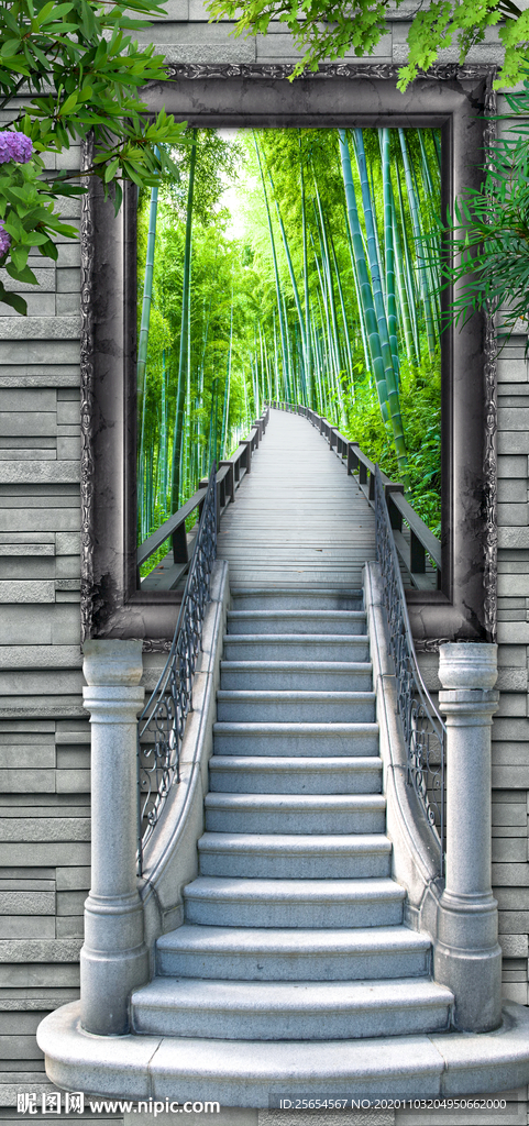 竹林小桥3D玄关过道背景