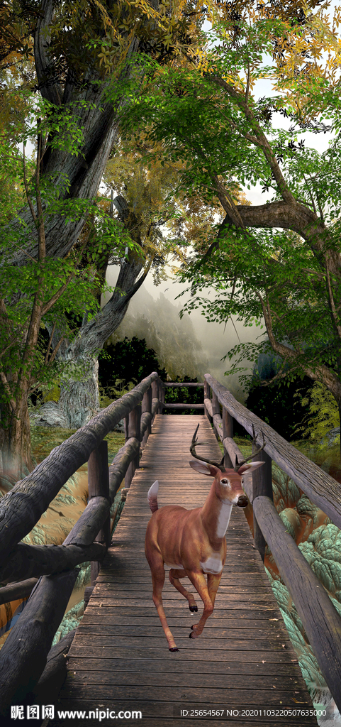 梦幻森林麋鹿3D玄关背景