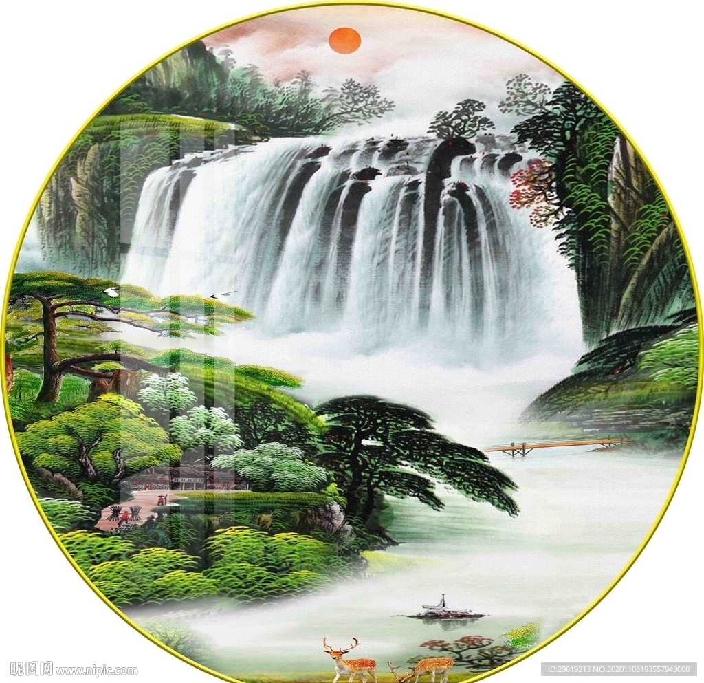 圆形山水装饰画图片