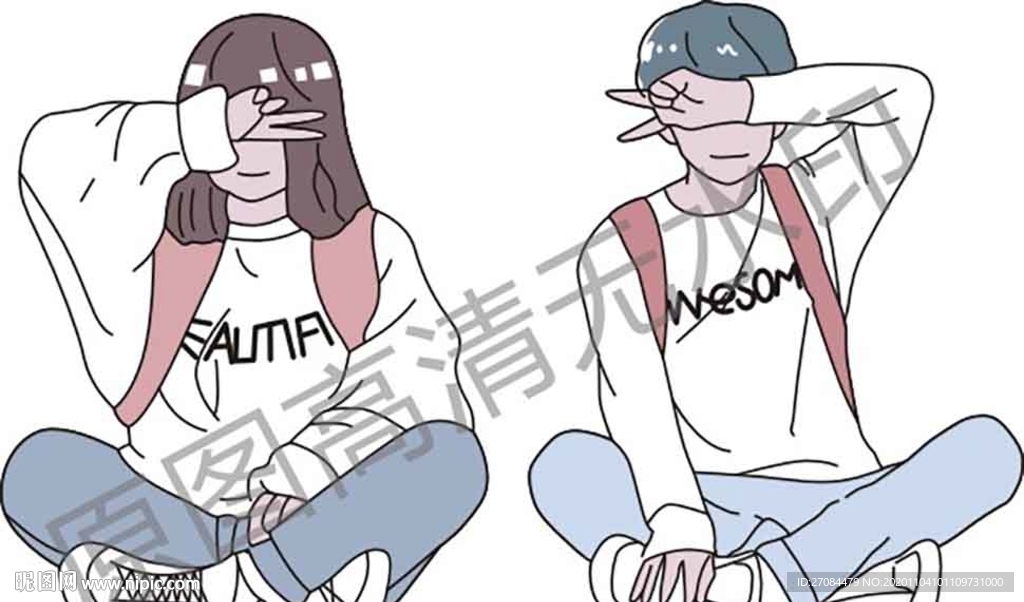 矢量手绘情侣班服图案印花设计