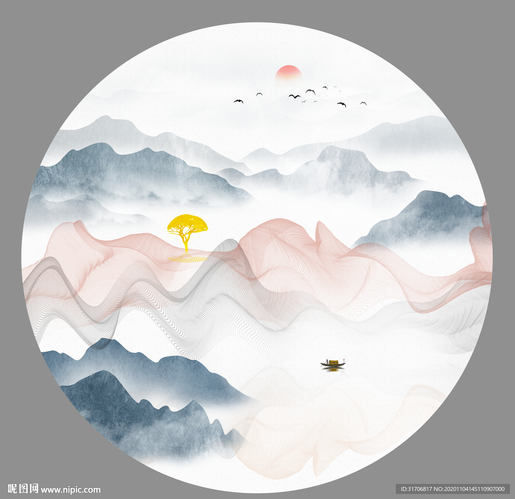 圆形山水画