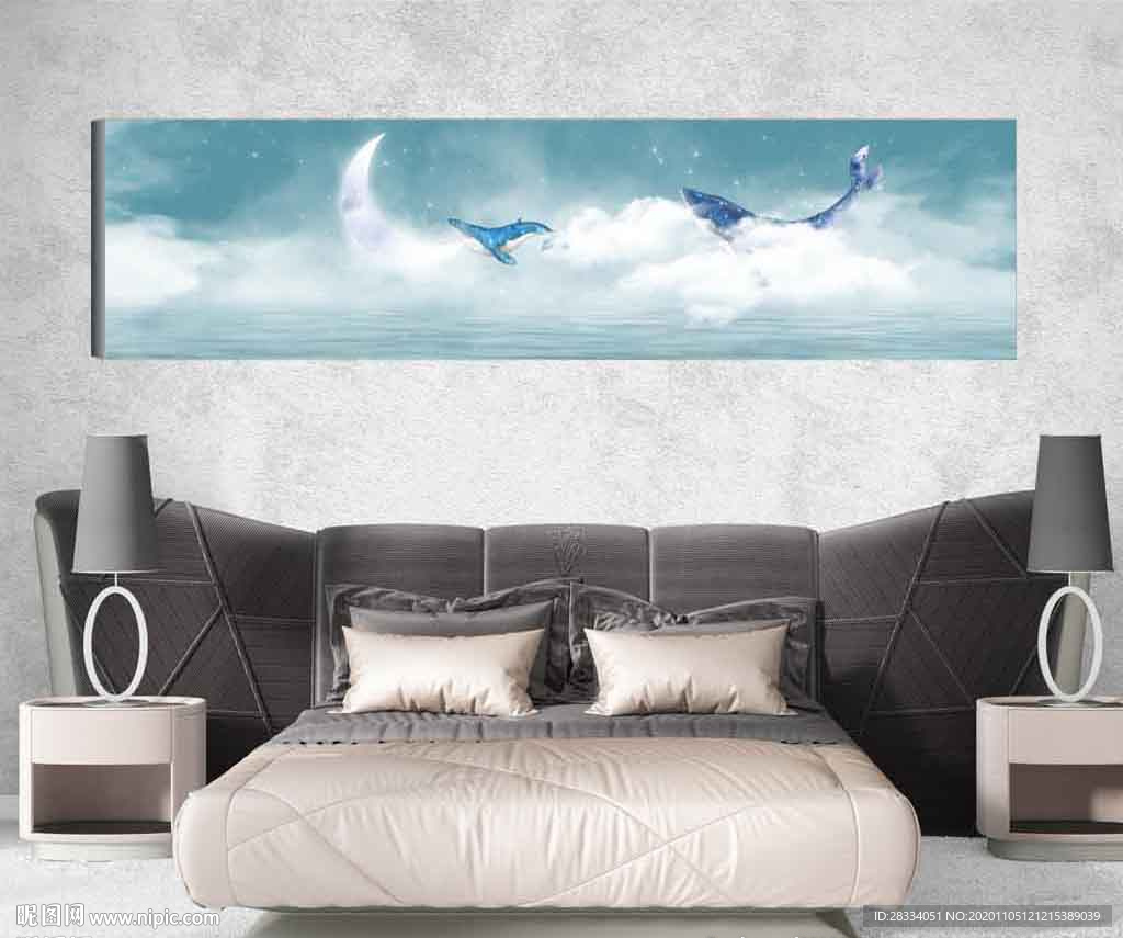现代北欧风抽象鲸鱼风景床头装饰