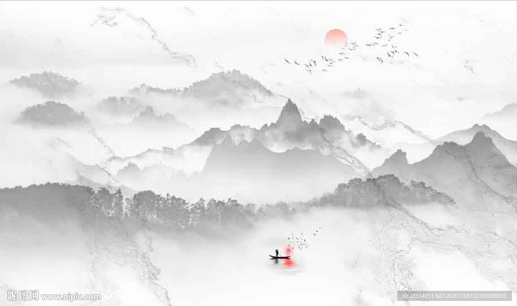 新中式水墨山水风景电视背景墙