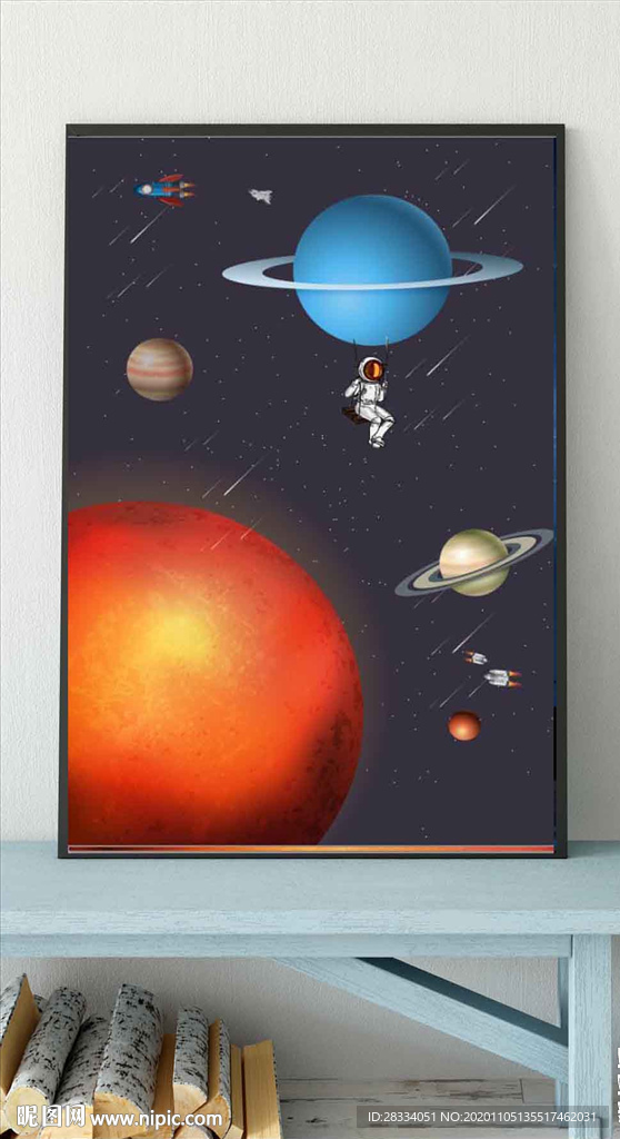 北欧儿童房天空宇航员玄关装饰画