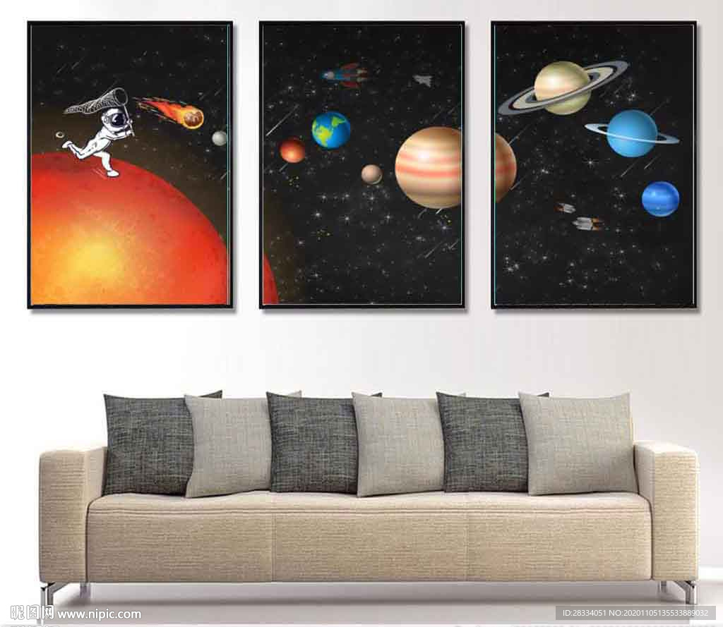 北欧风儿童房宇航员太空装饰画