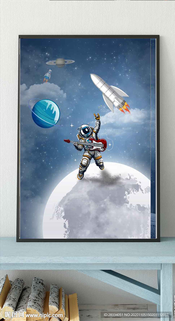 北欧风抽象太空宇航员玄关装饰画