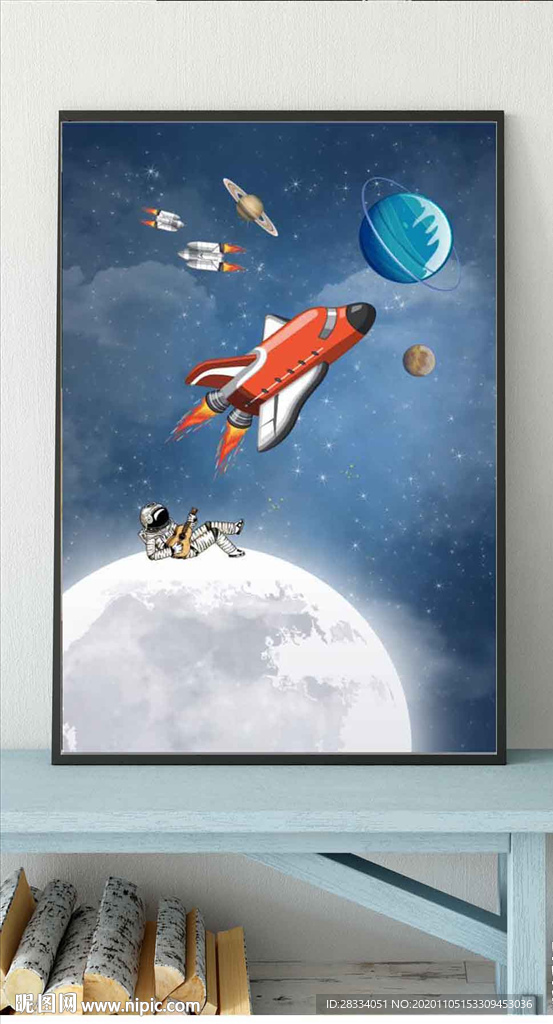 北欧风抽象太空宇航员玄关装饰画