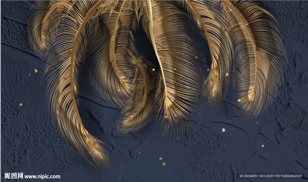 现代北欧风金色羽毛电视背景