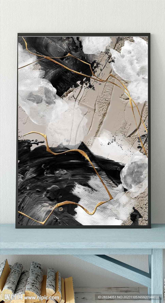 现代抽象黑白肌理油画玄关装饰画