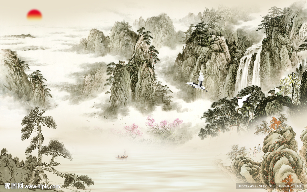 国画山水大气墙画 tif分层