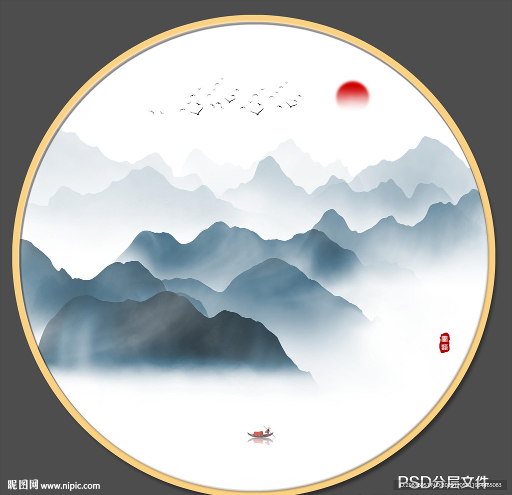 圆形水墨画