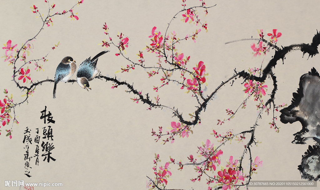 现代新中式花鸟背景墙
