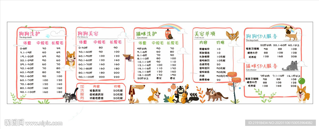 宠物店展板价目表