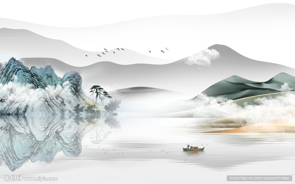 新中式客厅新山水画 TIF分层